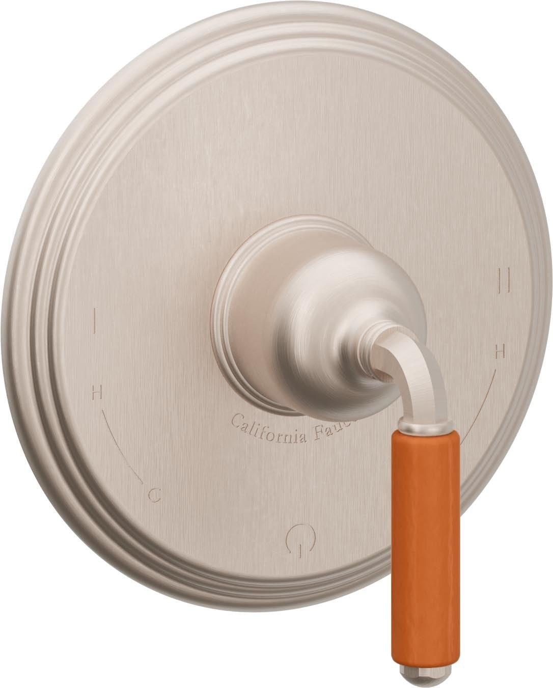 California Faucets Del Mar Balance de Presión Doble - Palanca de Porcelana Naranja - Níquel Satinado