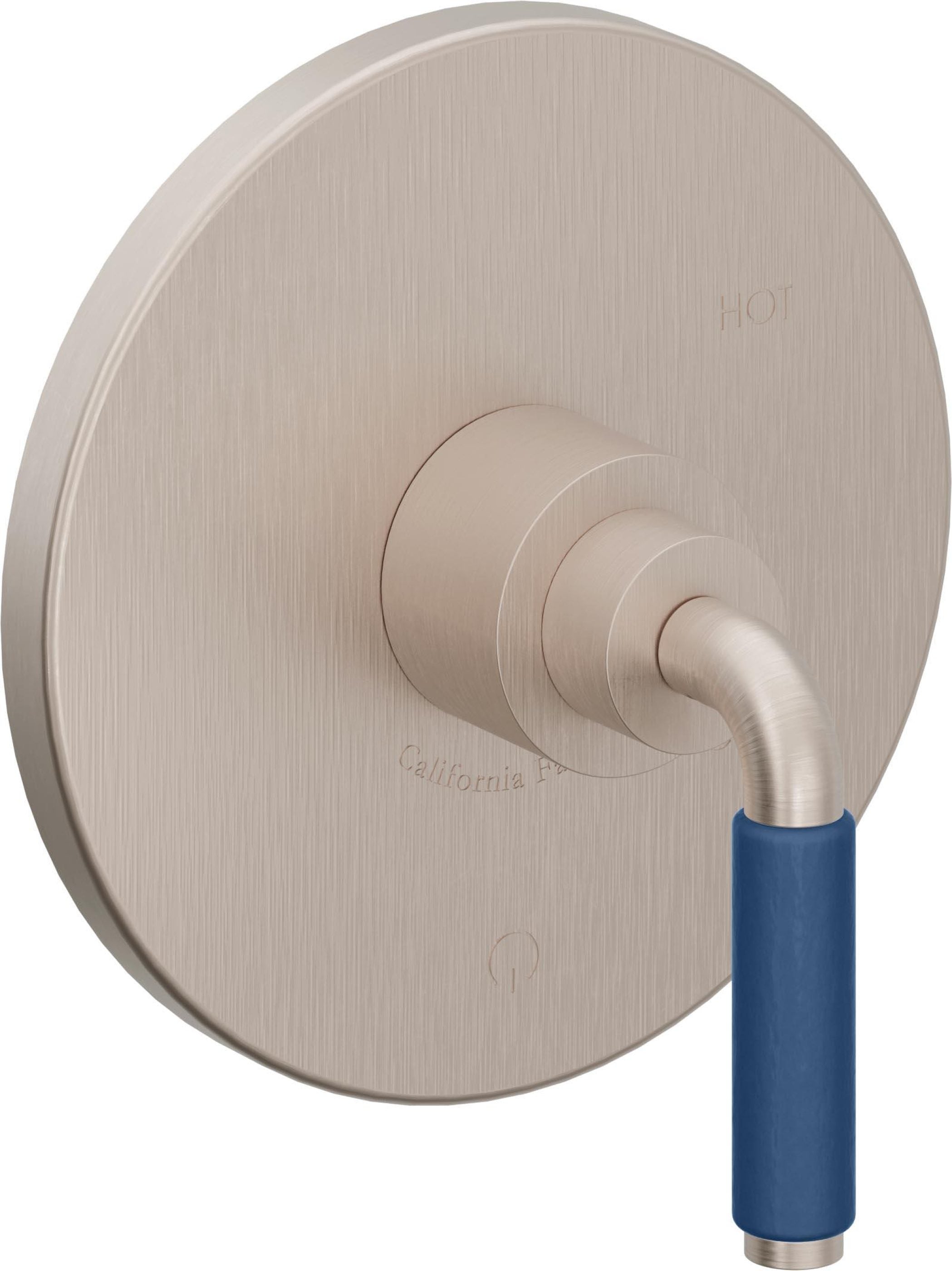 California Faucets Cayucos Balance de Presión - Palanca de Porcelana Azul - Níquel Satinado