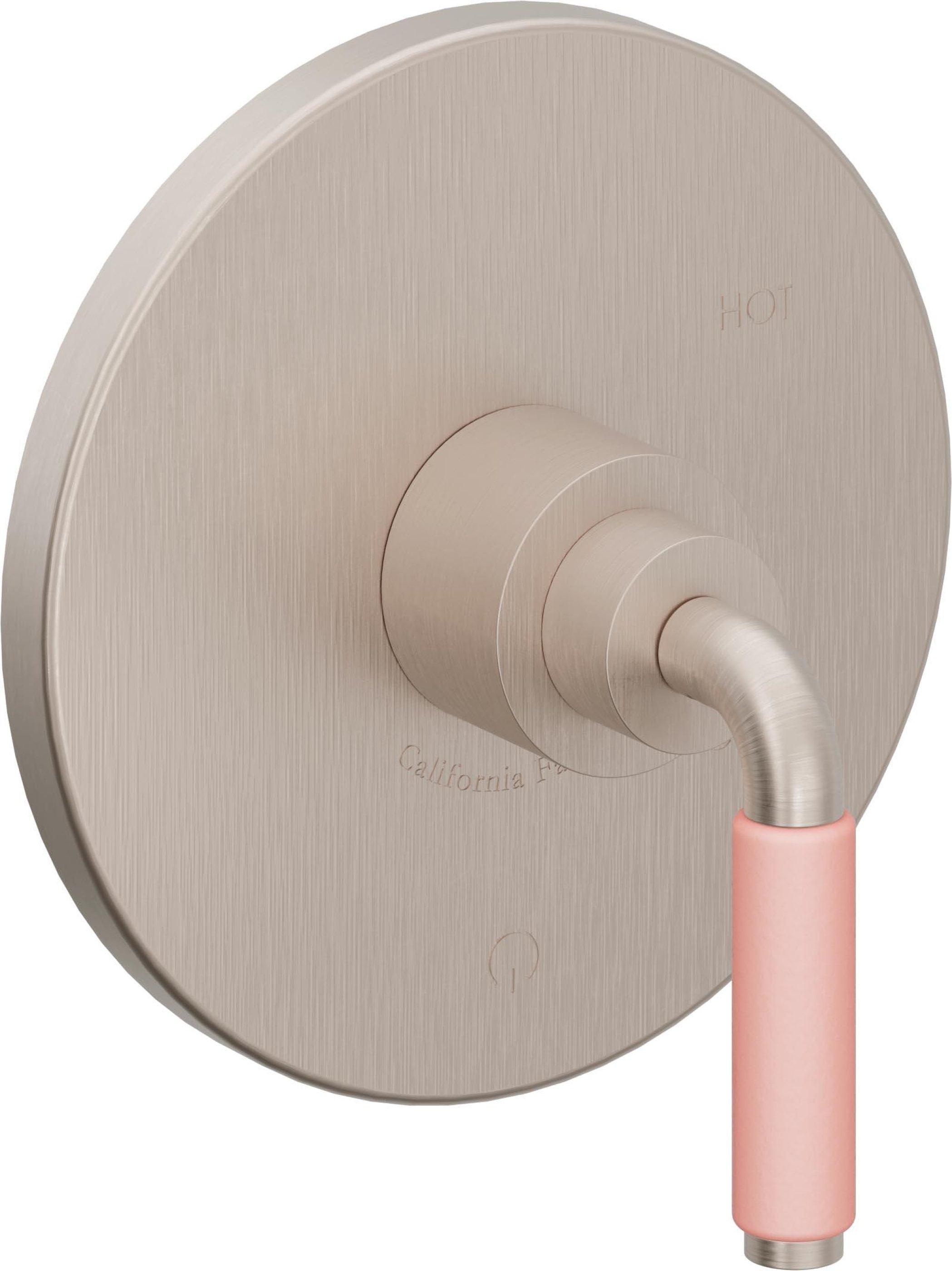 California Faucets Cayucos Balance de Presión - Palanca de Porcelana Rosa - Níquel Satinado