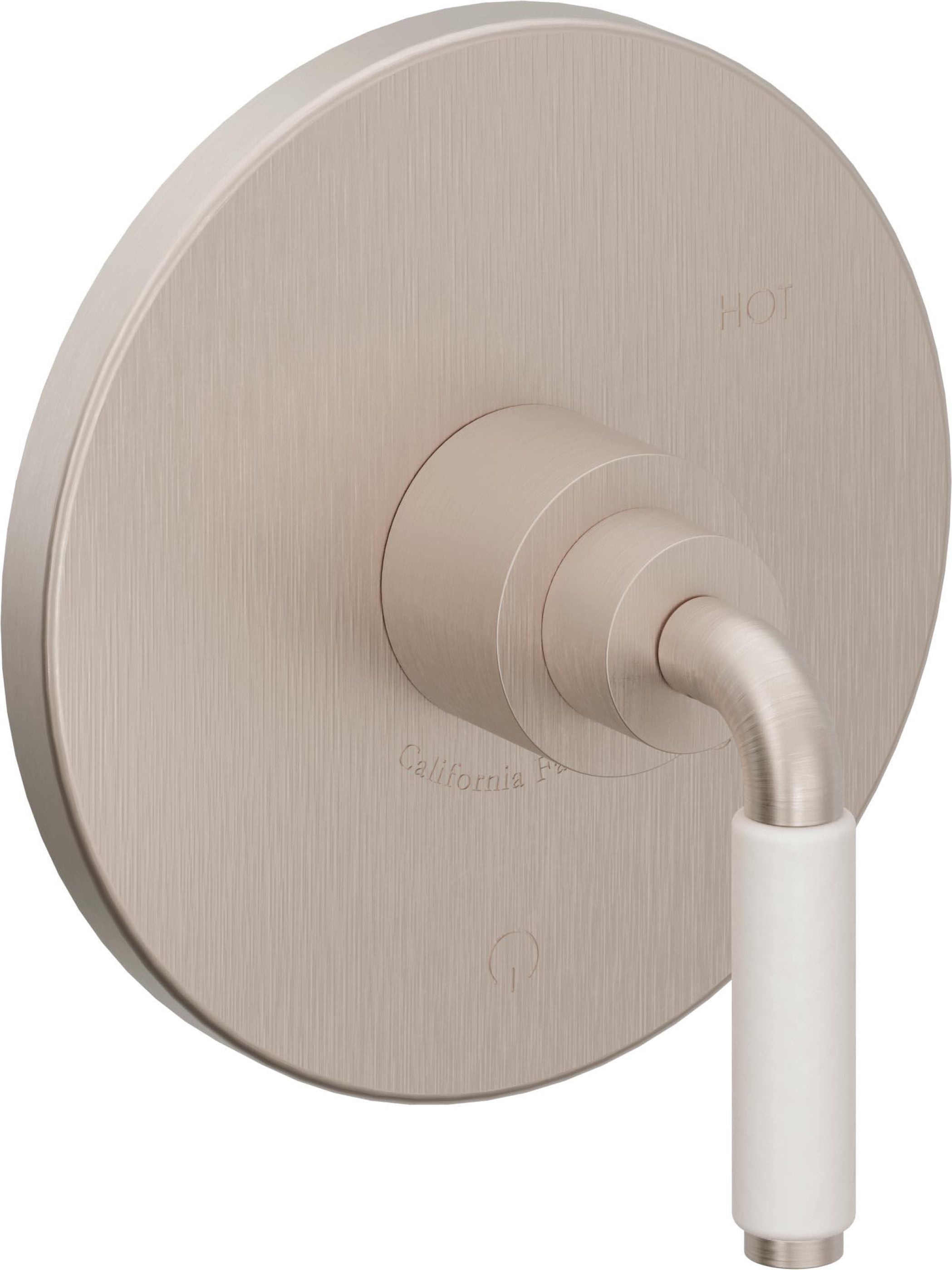 California Faucets Cayucos Balance de Presión - Palanca de Porcelana Blanca - Níquel Satinado