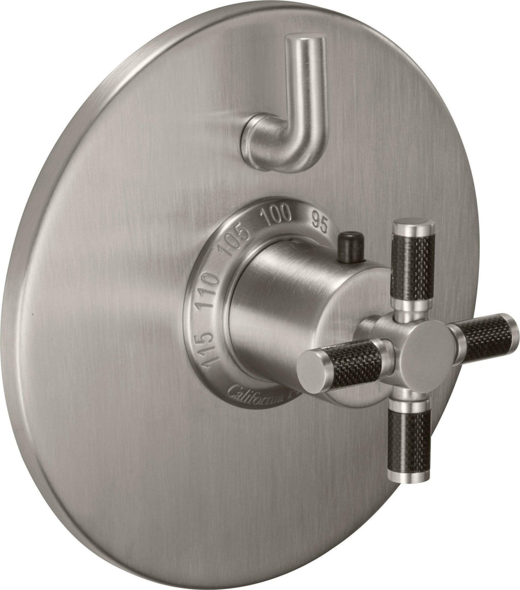 California Faucets Descanso StyleTherm con Control de Volumen Individual - Manija de Cruz de Fibra de Carbono