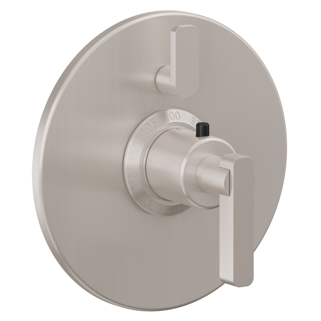 California Faucets San Elijo StyleTherm con Control de Volumen Individual - Placa Redonda - Base Cuadrada - Níquel Satinado