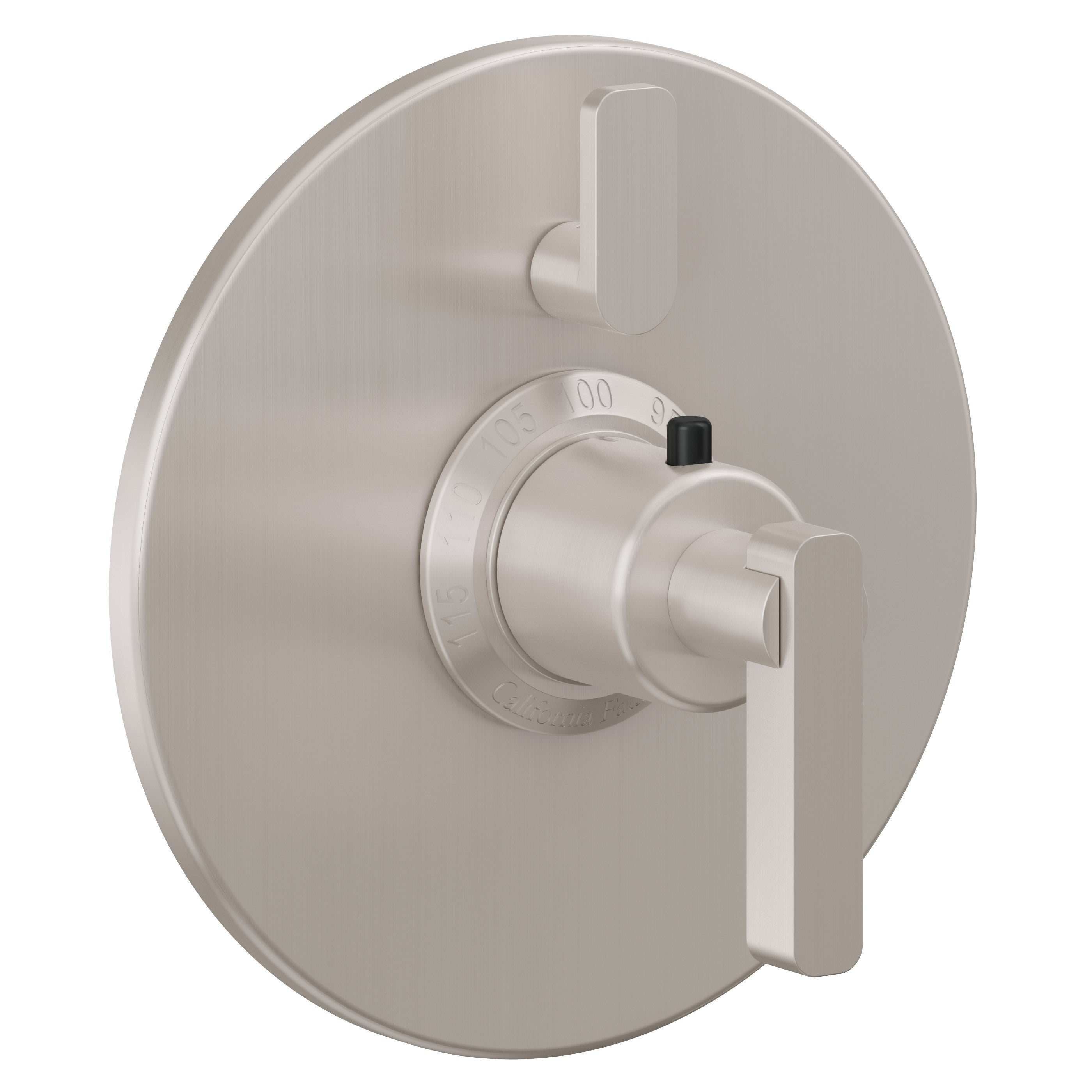 California Faucets San Elijo StyleTherm con Control de Volumen Individual - Placa Redonda - Base Cuadrada - Níquel Satinado