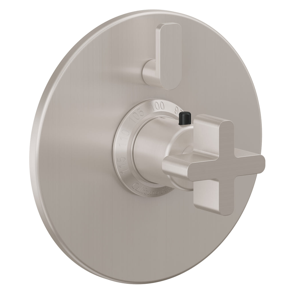 California Faucets San Elijo StyleTherm con Control de Volumen Individual - Placa Redonda - Base Cuadrada - Níquel Satinado