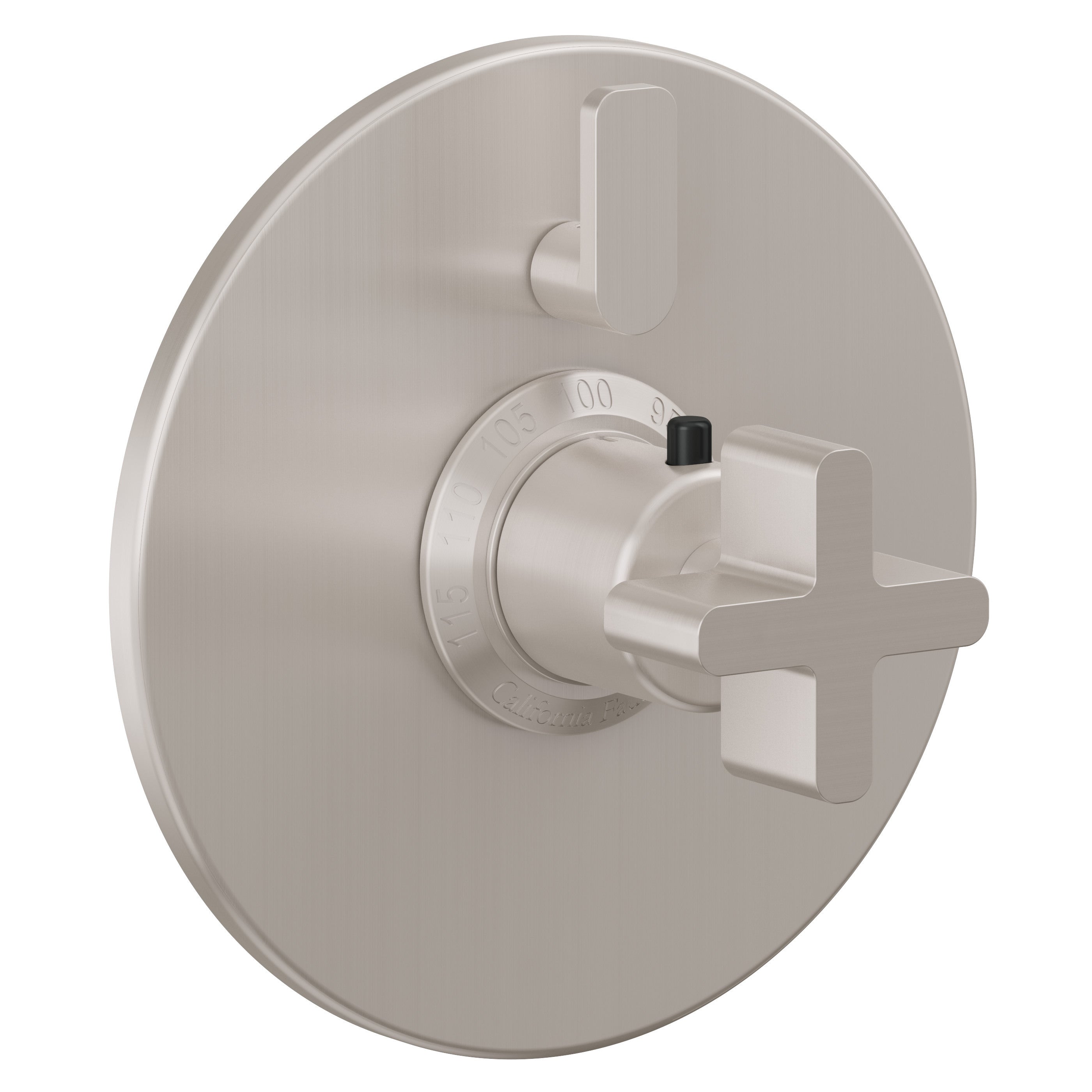 California Faucets San Elijo StyleTherm con Control de Volumen Individual - Placa Redonda - Base Cuadrada - Níquel Satinado