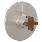 California Faucets San Elijo StyleTherm con Control de Volumen Individual - Placa Redonda - Base Cuadrada - Níquel Satinado