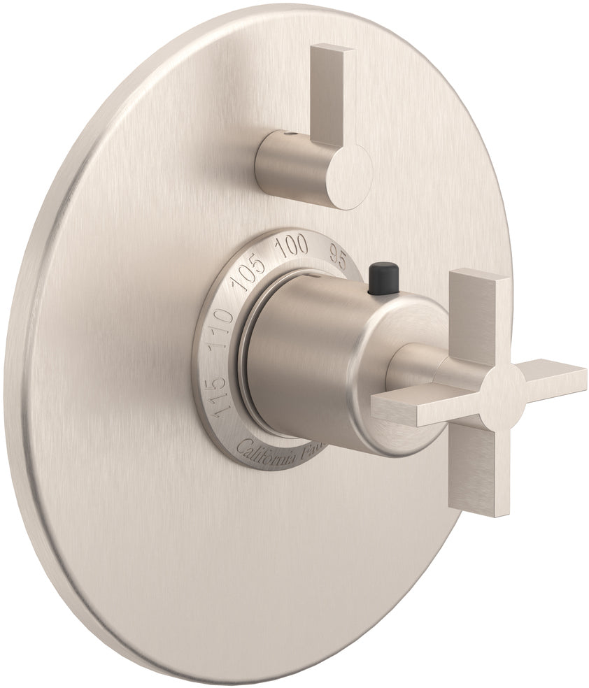California Faucets Cayucos StyleTherm con Control de Volumen Individual - Manija de Cruz - Níquel Satinado