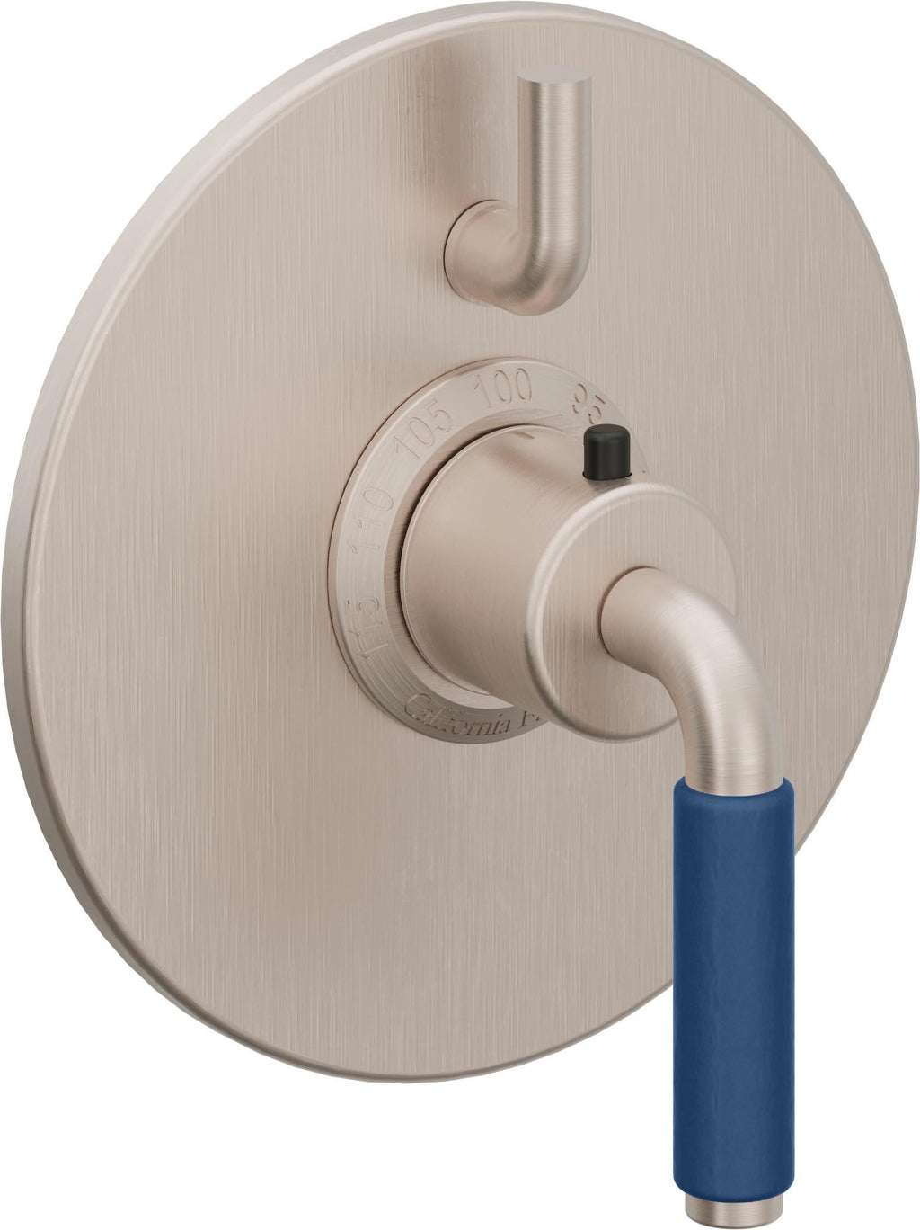 California Faucets Cayucos StyleTherm con Control de Volumen Individual - Palanca de Porcelana Azul - Níquel Satinado