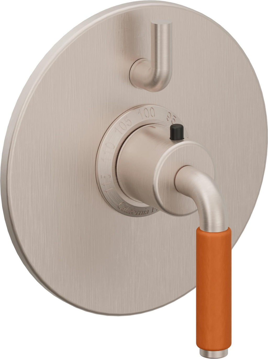 California Faucets Cayucos StyleTherm con Control de Volumen Individual - Palanca de Porcelana Naranja - Níquel Satinado