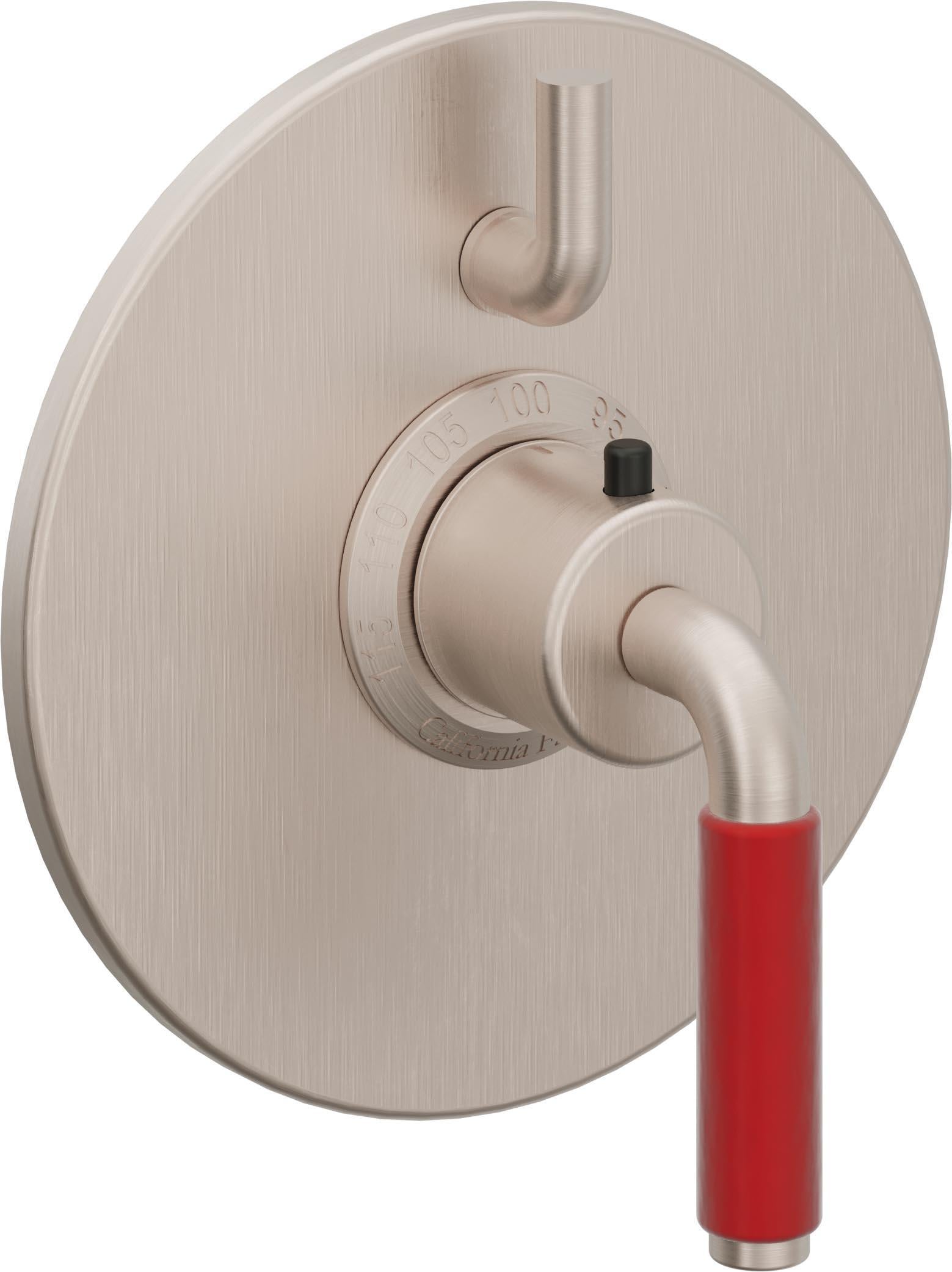 California Faucets Cayucos StyleTherm con Control de Volumen Individual - Palanca Roja - Níquel Satinado