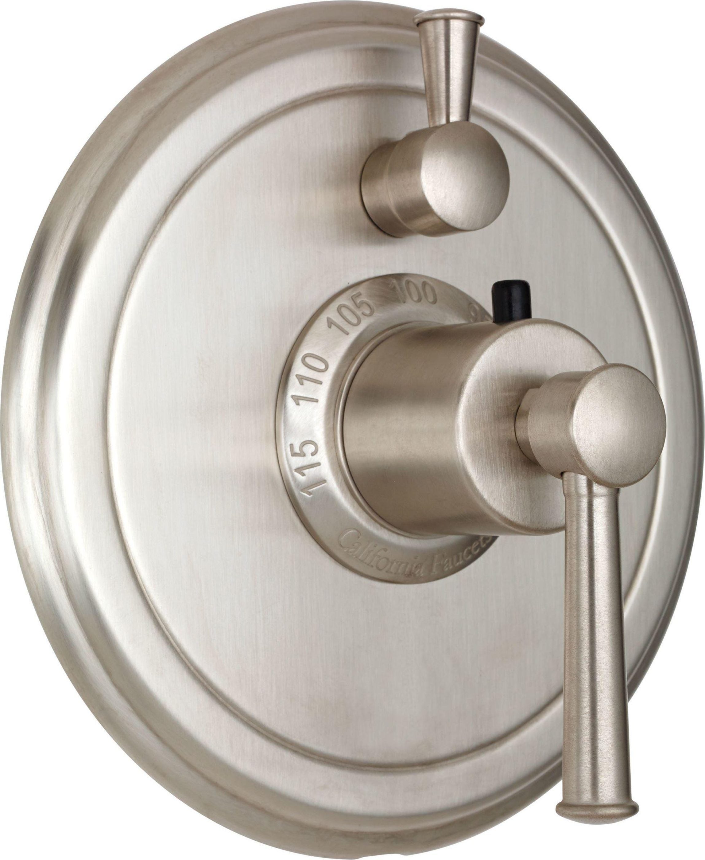 California Faucets Miramar StyleTherm con Control de Volumen Individual - Placa Redonda, Manija de Palanca