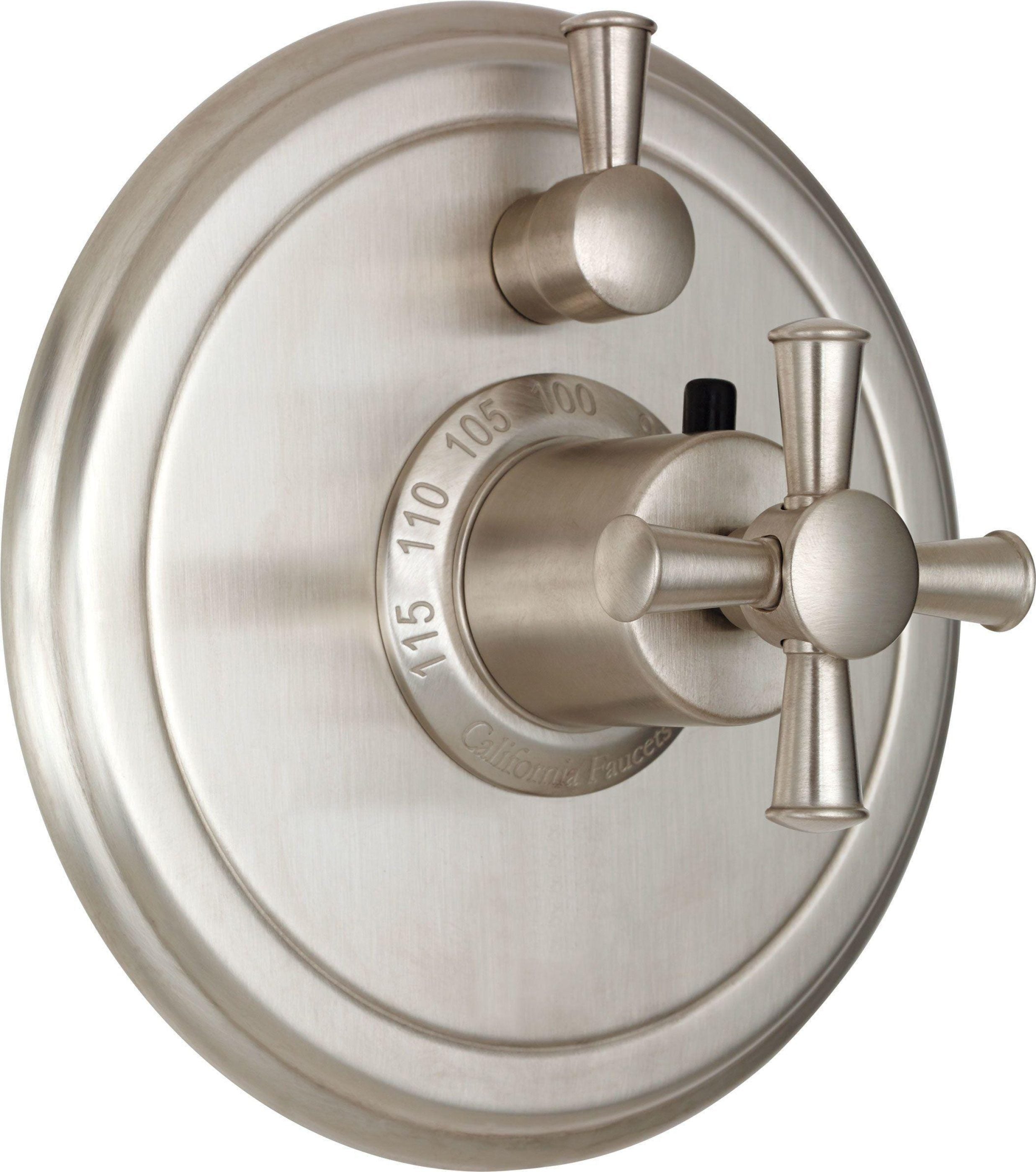 California Faucets Miramar StyleTherm con Control de Volumen Individual - Placa Redonda, Manija de Cruz