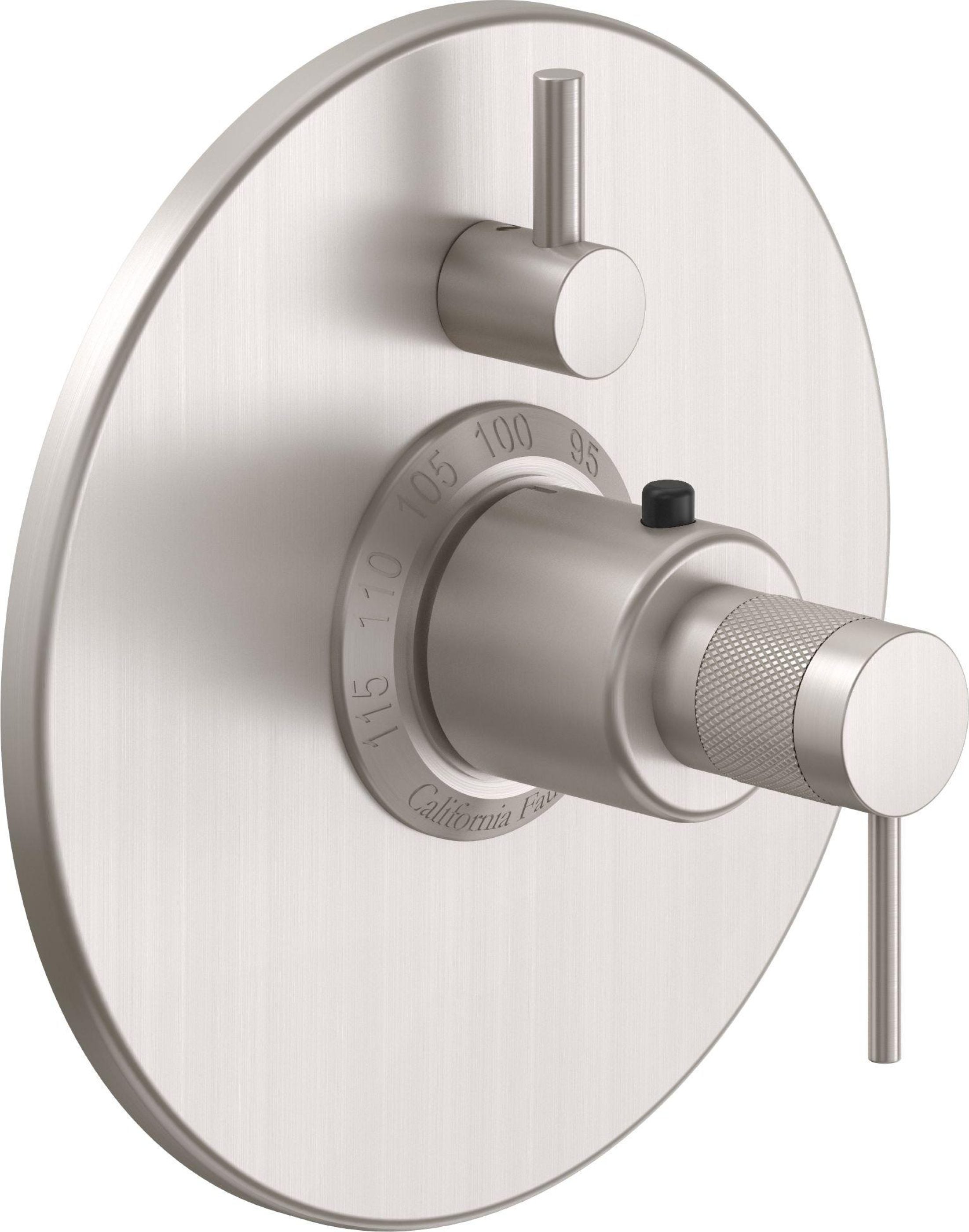California Faucets D Street StyleTherm con Control de Volumen Individual - Placa Redonda - Palanca Redonda