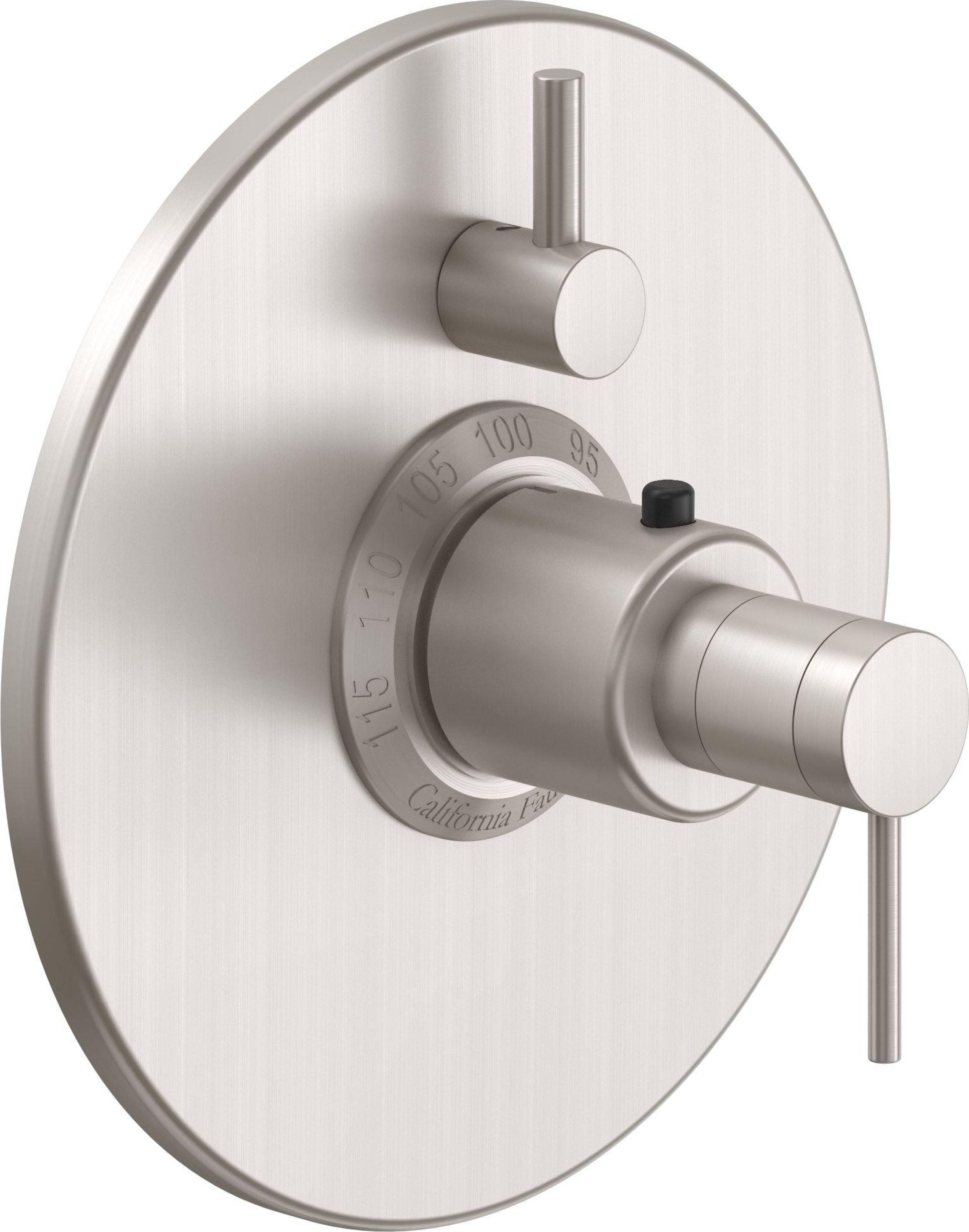 California Faucets D Street StyleTherm con Control de Volumen Individual - Placa Redonda - Palanca Redonda