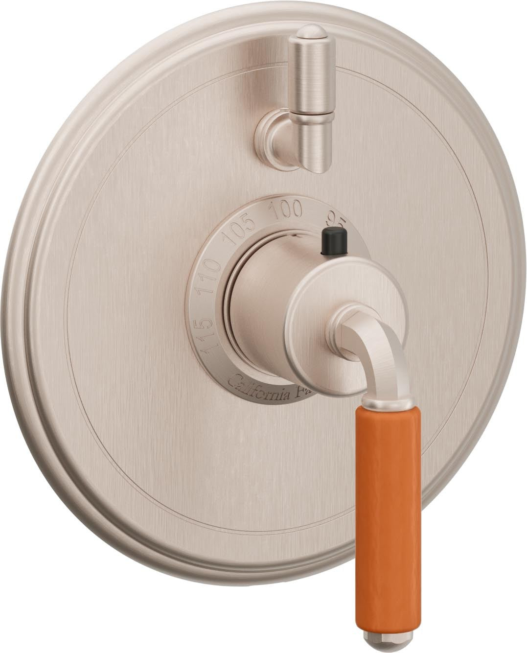 California Faucets Del Mar StyleTherm con Control de Volumen Individual - Palanca de Porcelana Naranja - Níquel Satinado