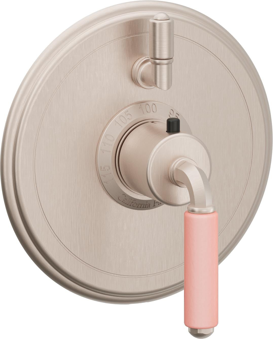 California Faucets Del Mar StyleTherm con Control de Volumen Individual - Palanca de Porcelana Rosa - Níquel Satinado