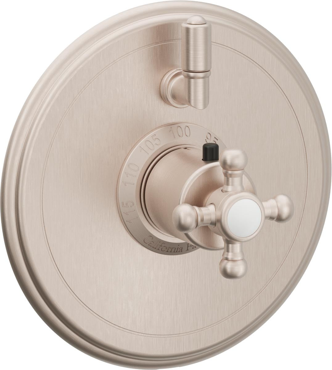 California Faucets Del Mar StyleTherm con Control de Volumen Individual - Manija de Cruz - Níquel Satinado