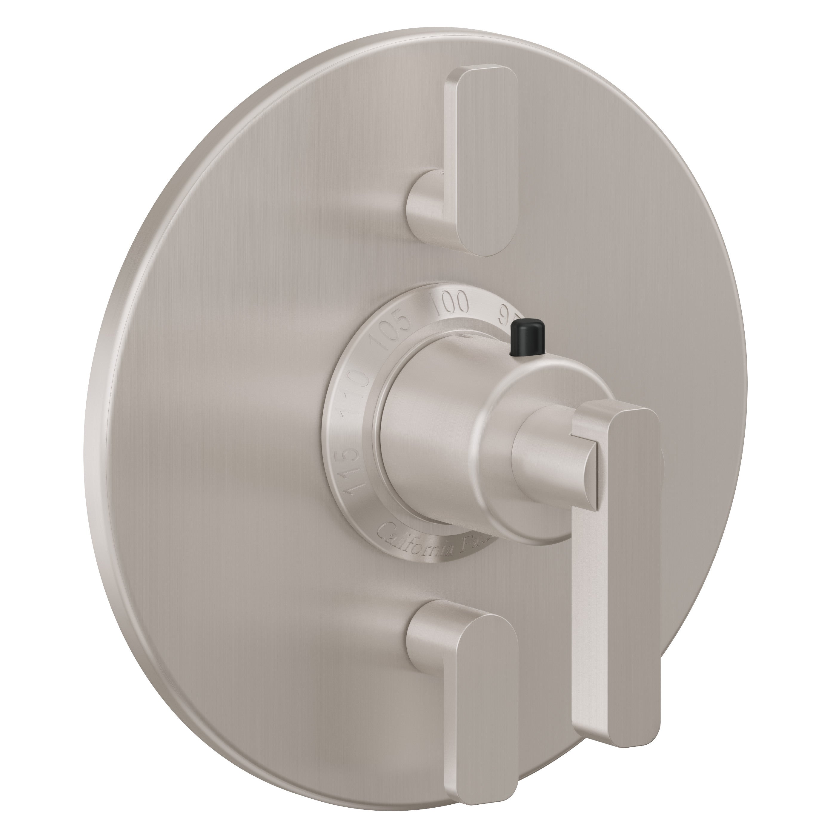 California Faucets San Elijo StyleTherm con Control de Volumen Doble - Placa Redonda - Base Cuadrada - Níquel Satinado