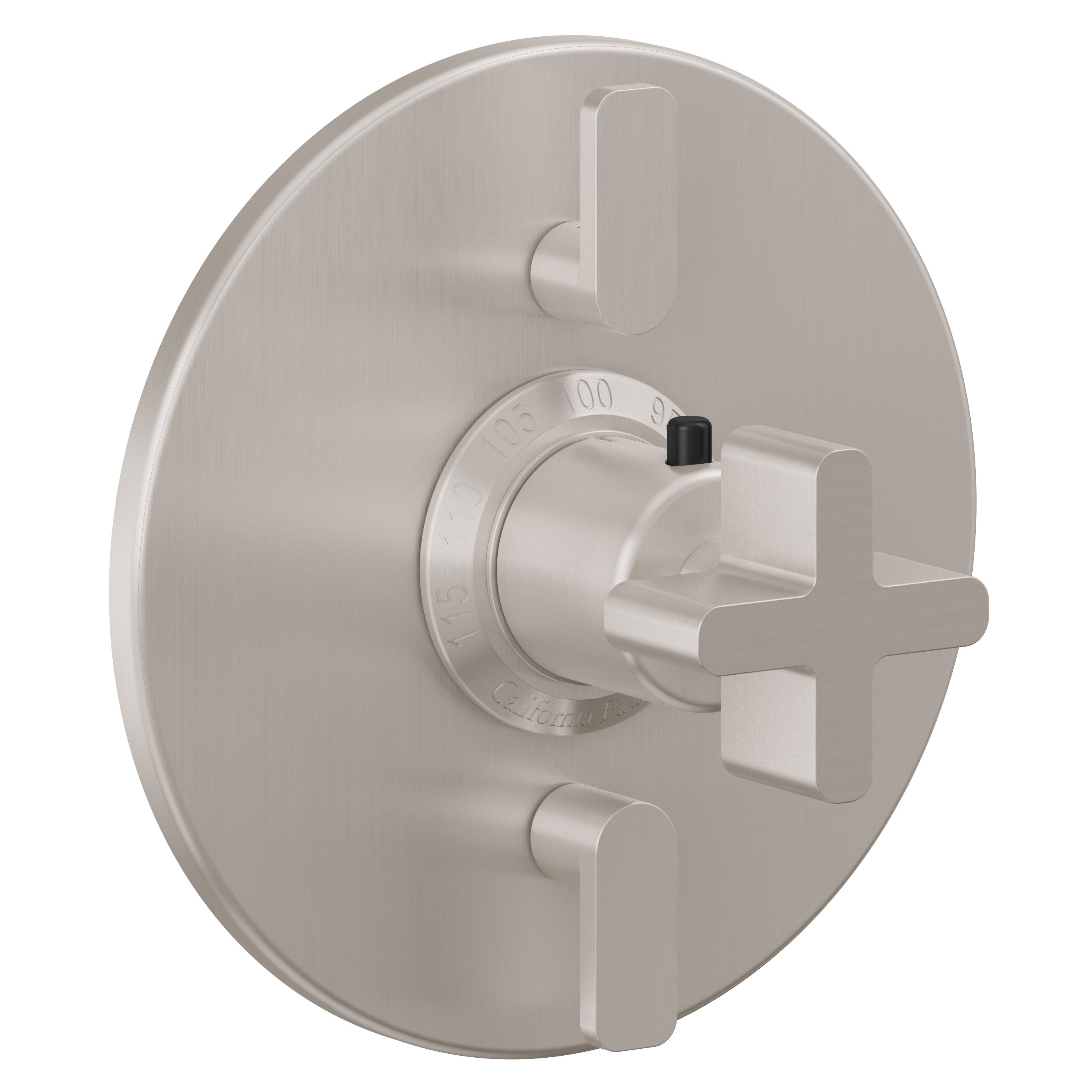 California Faucets San Elijo StyleTherm con Control de Volumen Doble - Placa Redonda - Base Cuadrada - Níquel Satinado