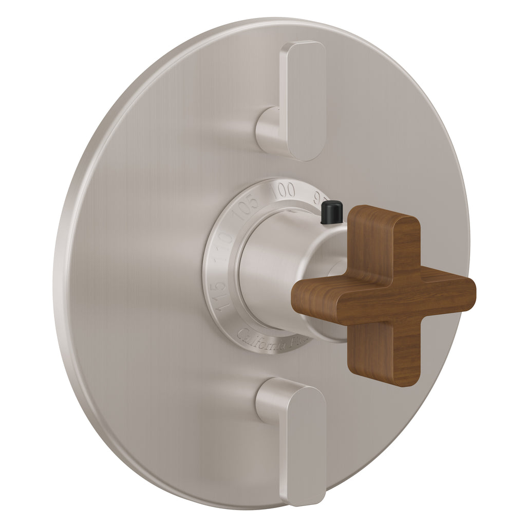 California Faucets San Elijo StyleTherm con Control de Volumen Doble - Placa Redonda - Base Cuadrada - Níquel Satinado