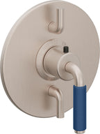 California Faucets Cayucos StyleTherm con Control de Volumen Doble - Palanca de Porcelana Azul - Níquel Satinado