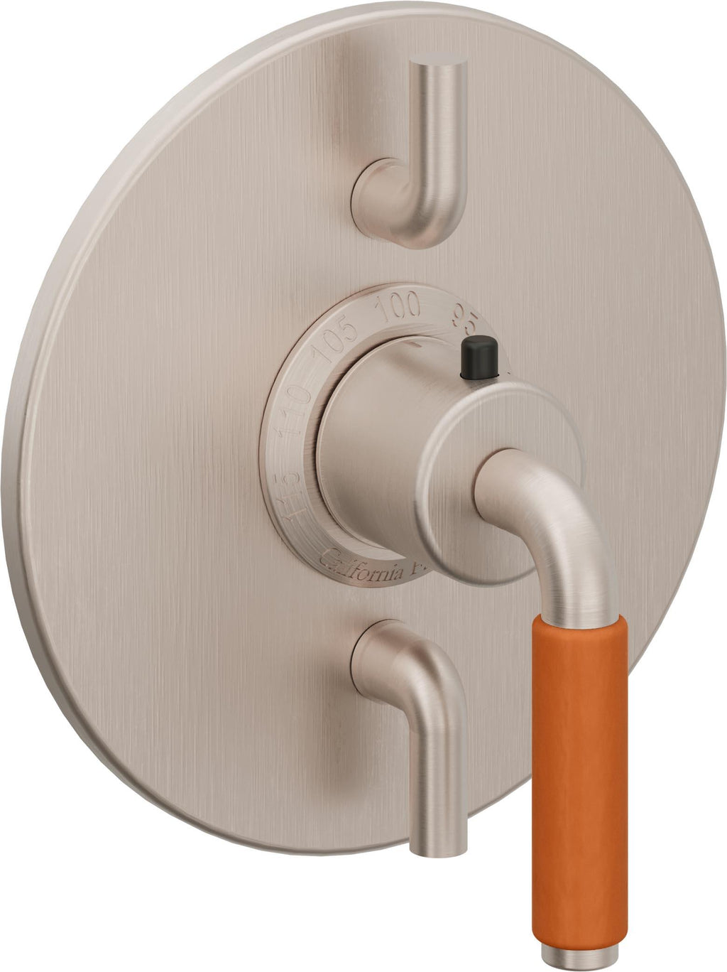 California Faucets Cayucos StyleTherm con Control de Volumen Doble - Palanca de Porcelana Naranja - Níquel Satinado