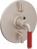 California Faucets Cayucos StyleTherm con Control de Volumen Doble - Palanca Roja - Níquel Satinado