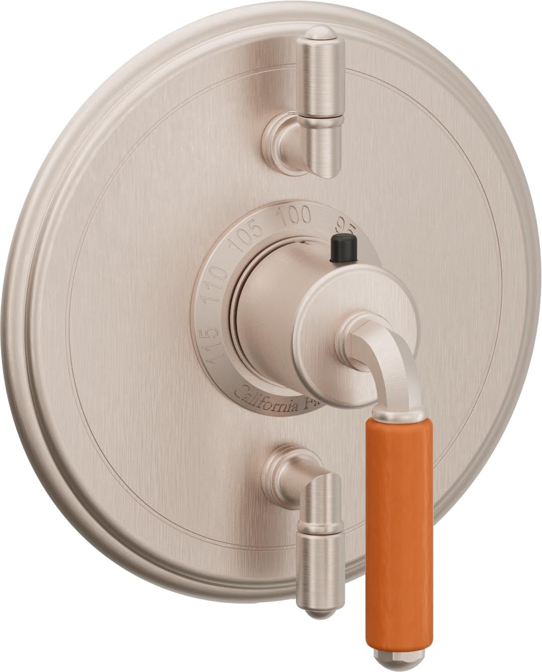 California Faucets Del Mar StyleTherm con Control de Volumen Doble - Palanca de Porcelana Naranja - Níquel Satinado
