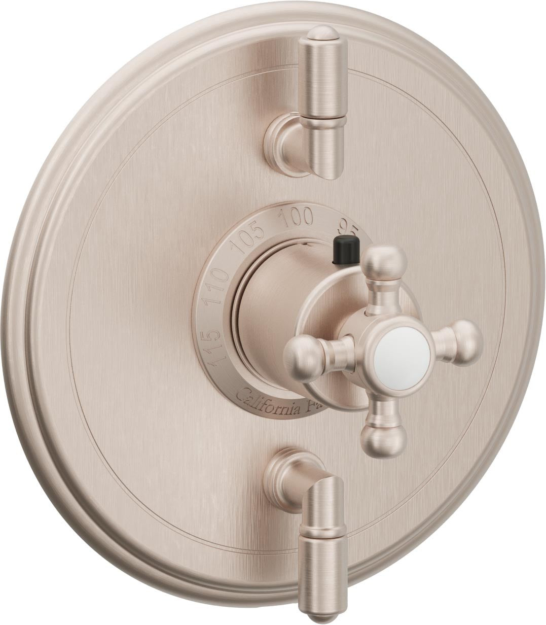 California Faucets Del Mar StyleTherm con Control de Volumen Doble - Manija de Cruz - Níquel Satinado