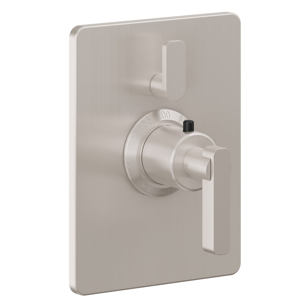 California Faucets San Elijo StyleTherm con Control de Volumen Individual - Placa Rectangular - Base Cuadrada - Níquel Satinado