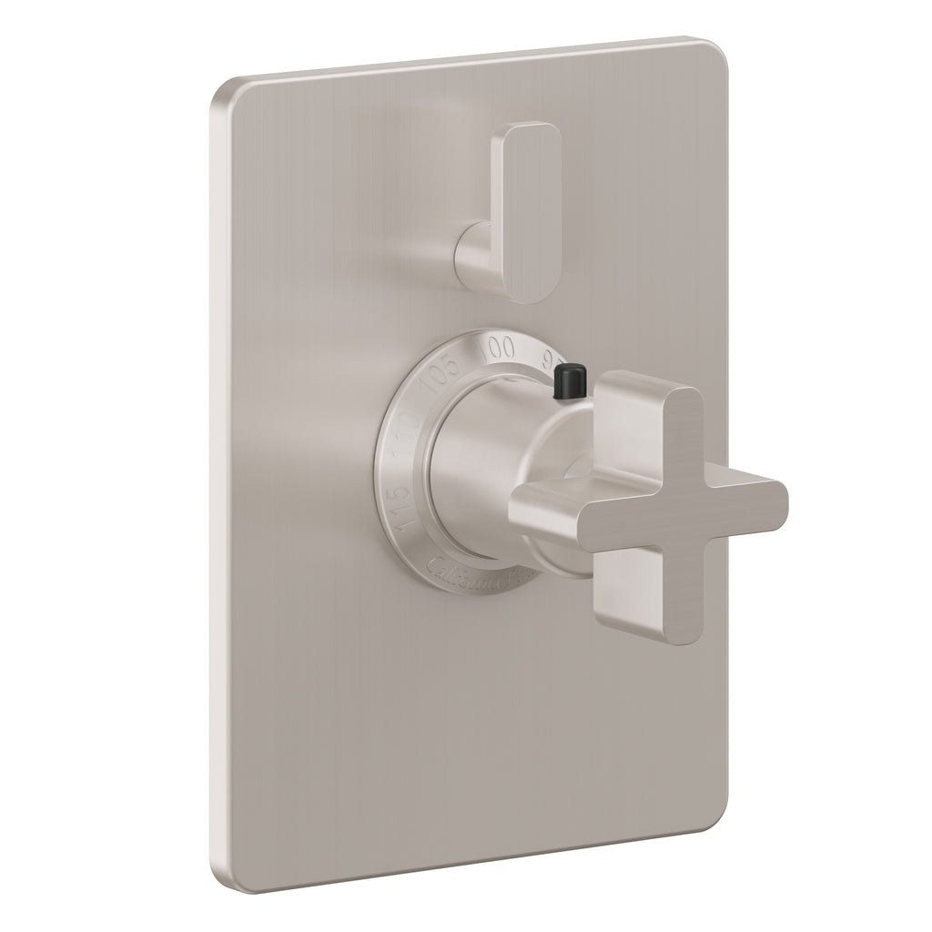 California Faucets San Elijo StyleTherm con Control de Volumen Individual - Placa Rectangular - Base Cuadrada - Níquel Satinado