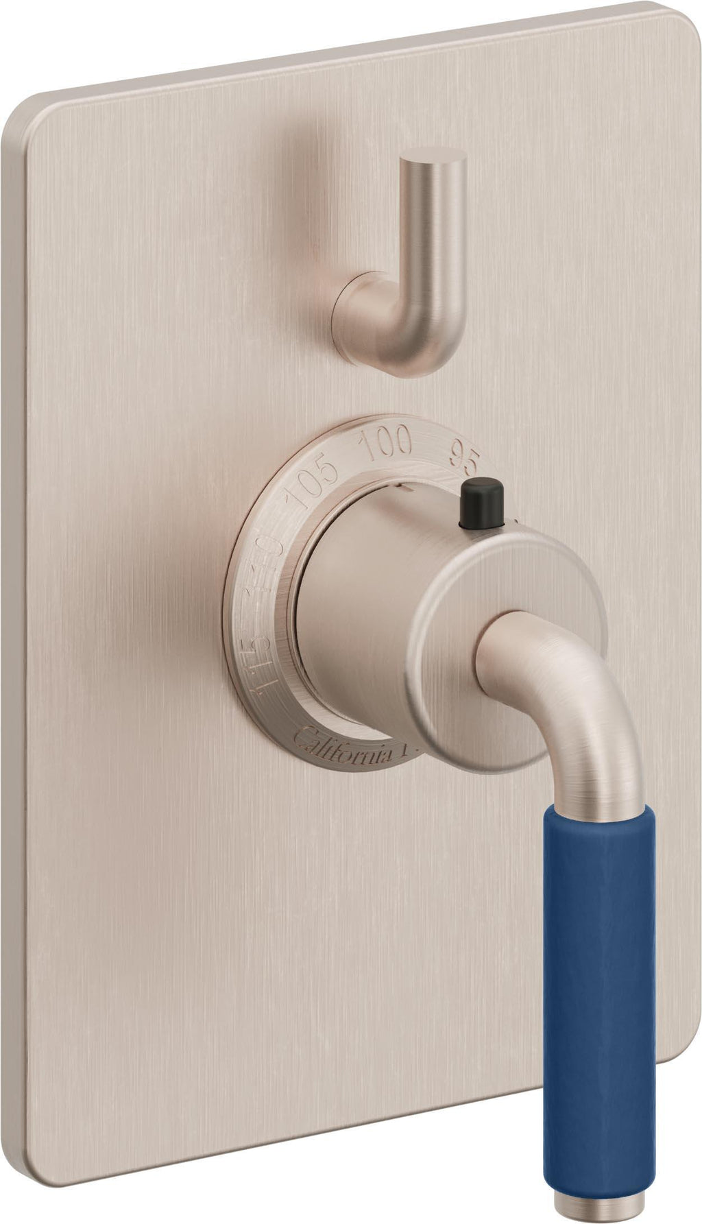 California Faucets Cayucos StyleTherm con Control de Volumen Individual - Palanca de Porcelana Azul - Níquel Satinado