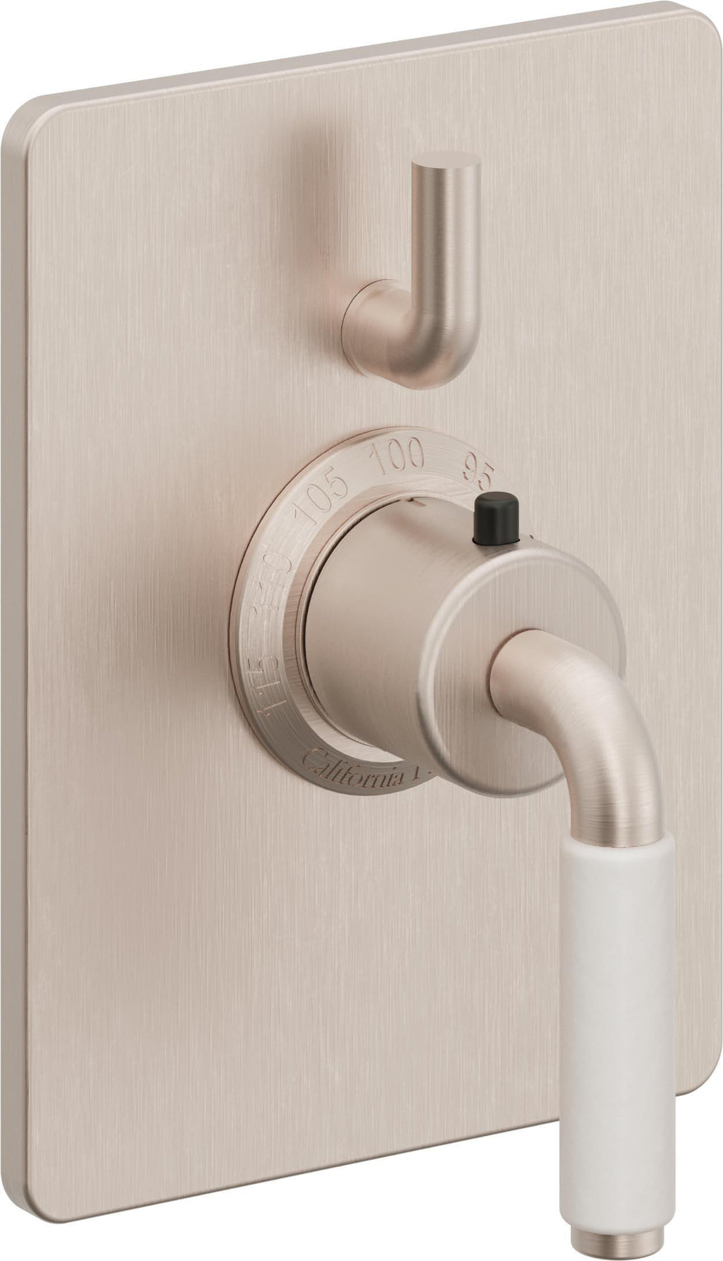 California Faucets Cayucos StyleTherm con Control de Volumen Individual - Palanca de Porcelana Blanca - Níquel Satinado