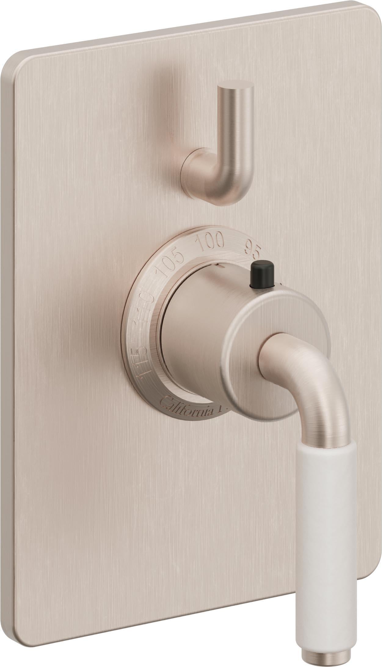 California Faucets Cayucos StyleTherm con Control de Volumen Individual - Palanca de Porcelana Blanca - Níquel Satinado