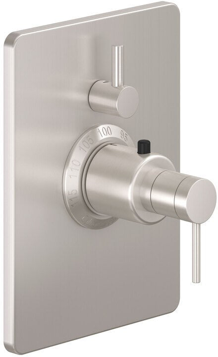 California Faucets D Street StyleTherm con Control de Volumen Individual - Placa Rectangular - Palanca Redonda - Níquel Satinado