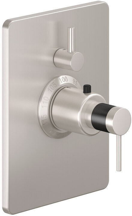 California Faucets D Street StyleTherm con Control de Volumen Individual - Placa Rectangular - Palanca Redonda - Níquel Satinado