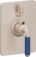 California Faucets Del Mar StyleTherm con Control de Volumen Individual - Palanca de Porcelana Azul - Níquel Satinado