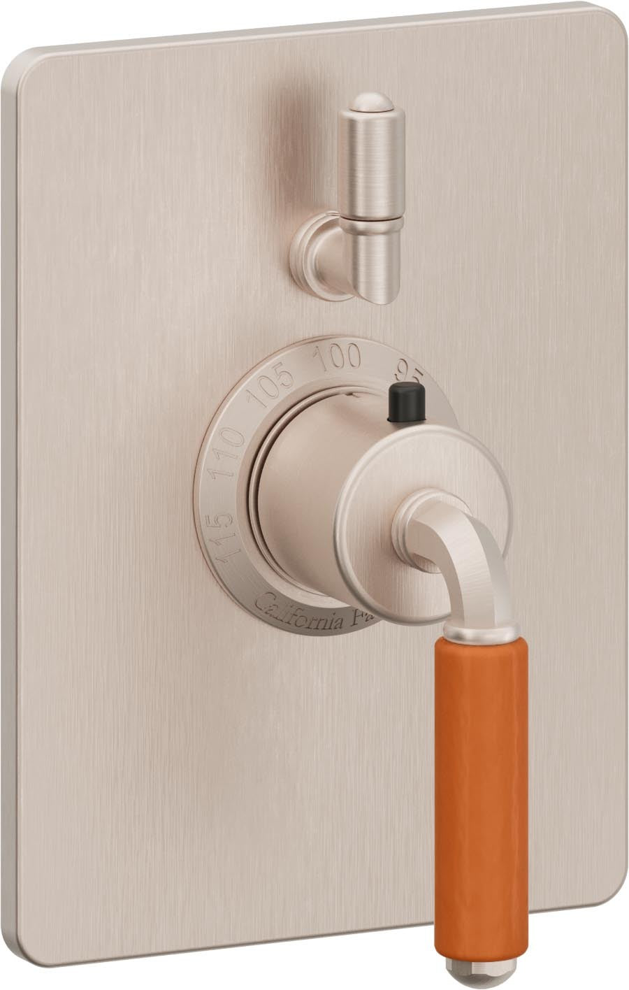 California Faucets Del Mar StyleTherm con Control de Volumen Individual - Palanca de Porcelana Naranja - Níquel Satinado