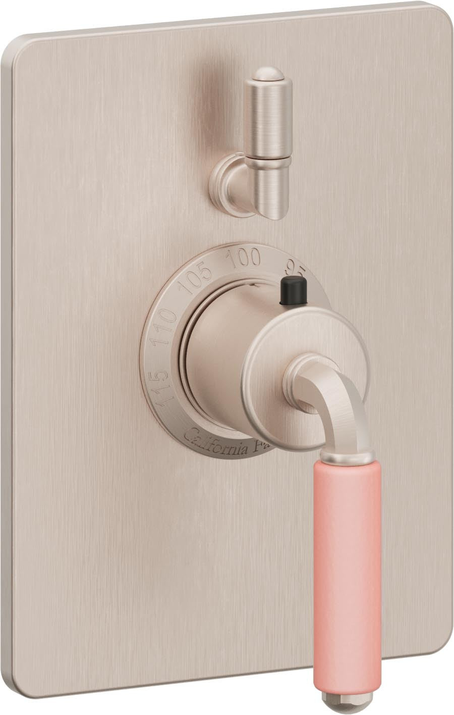 California Faucets Del Mar StyleTherm con Control de Volumen Individual - Palanca de Porcelana Rosa - Níquel Satinado