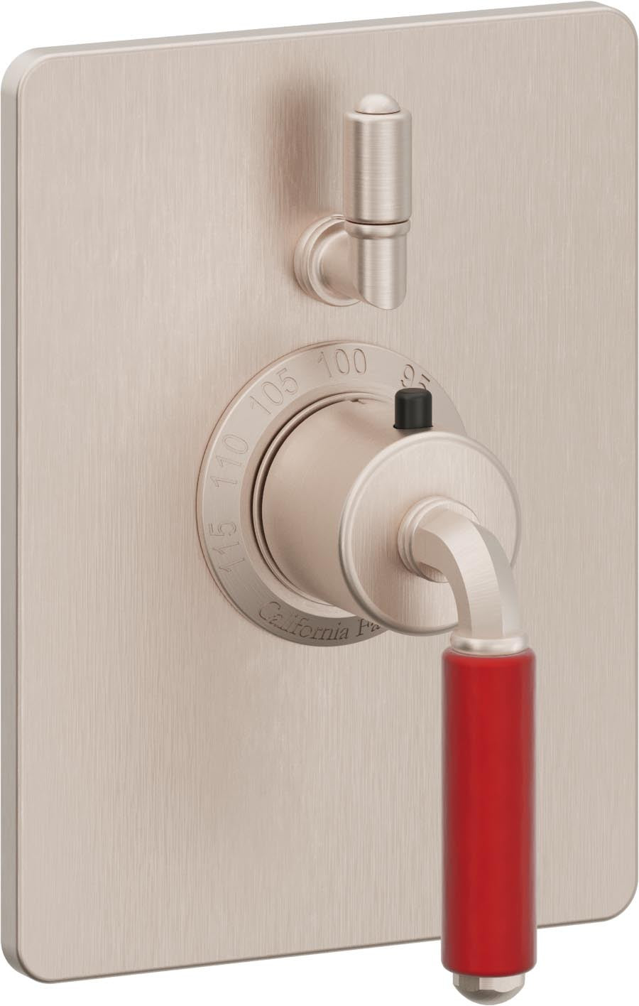 California Faucets Del Mar StyleTherm con Control de Volumen Individual - Palanca Roja - Níquel Satinado