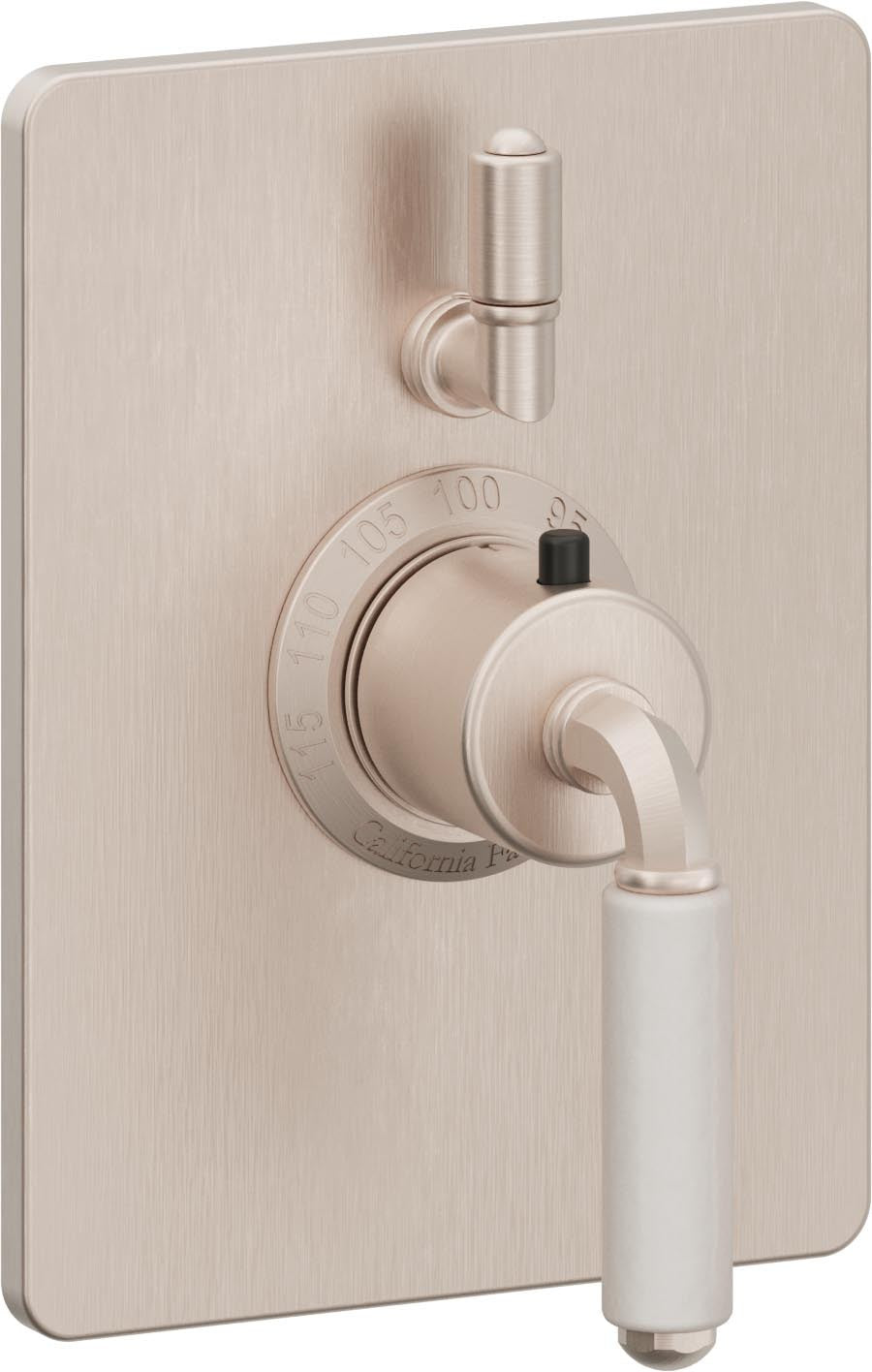 California Faucets Del Mar StyleTherm con Control de Volumen Individual - Palanca de Porcelana Blanca - Níquel Satinado