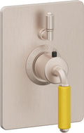 California Faucets Del Mar StyleTherm con Control de Volumen Individual - Palanca de Porcelana Amarilla - Níquel Satinado