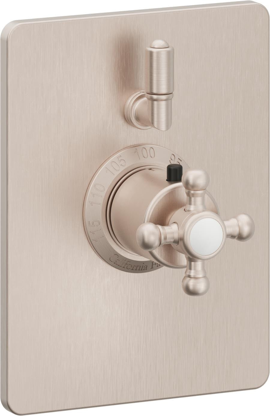 California Faucets Del Mar StyleTherm con Control de Volumen Individual - Manija de Cruz - Níquel Satinado