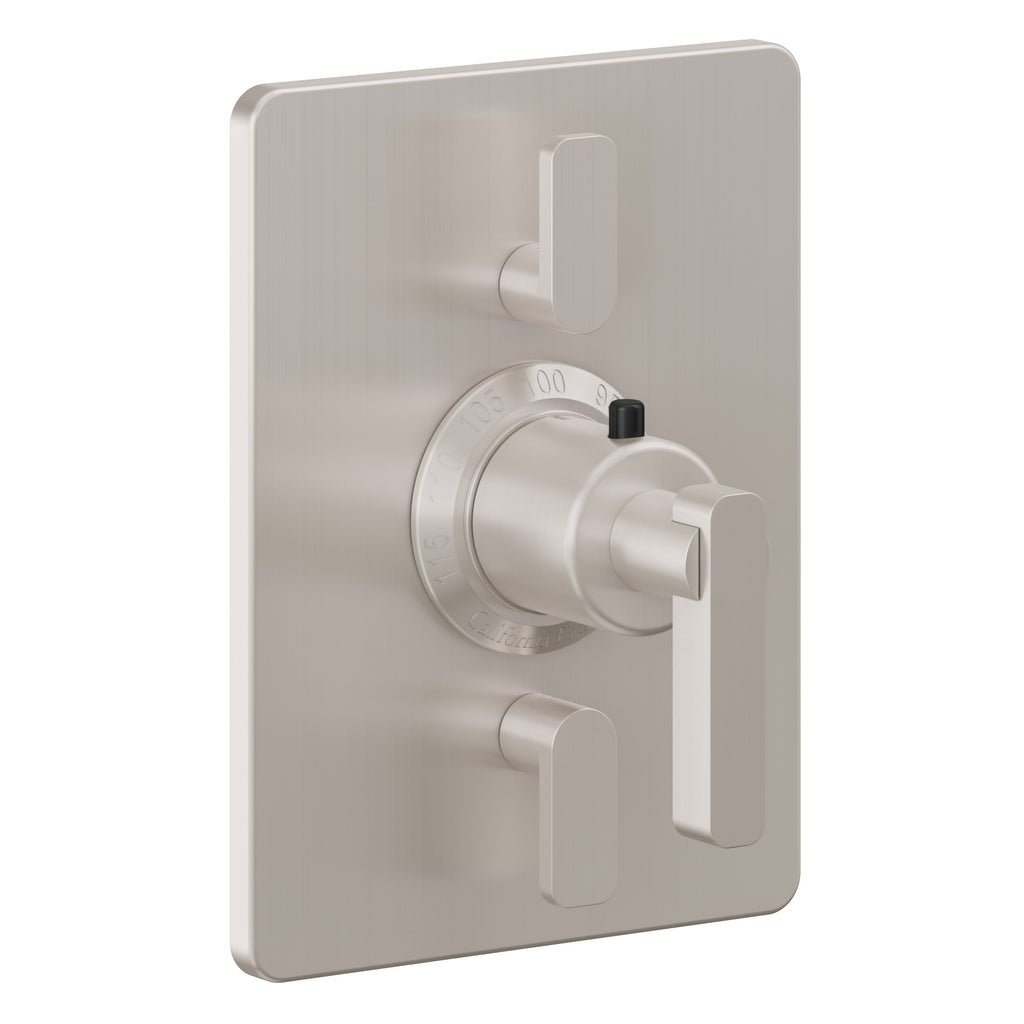 California Faucets San Elijo StyleTherm con Control de Volumen Doble - Placa Rectangular - Base Cuadrada - Níquel Satinado