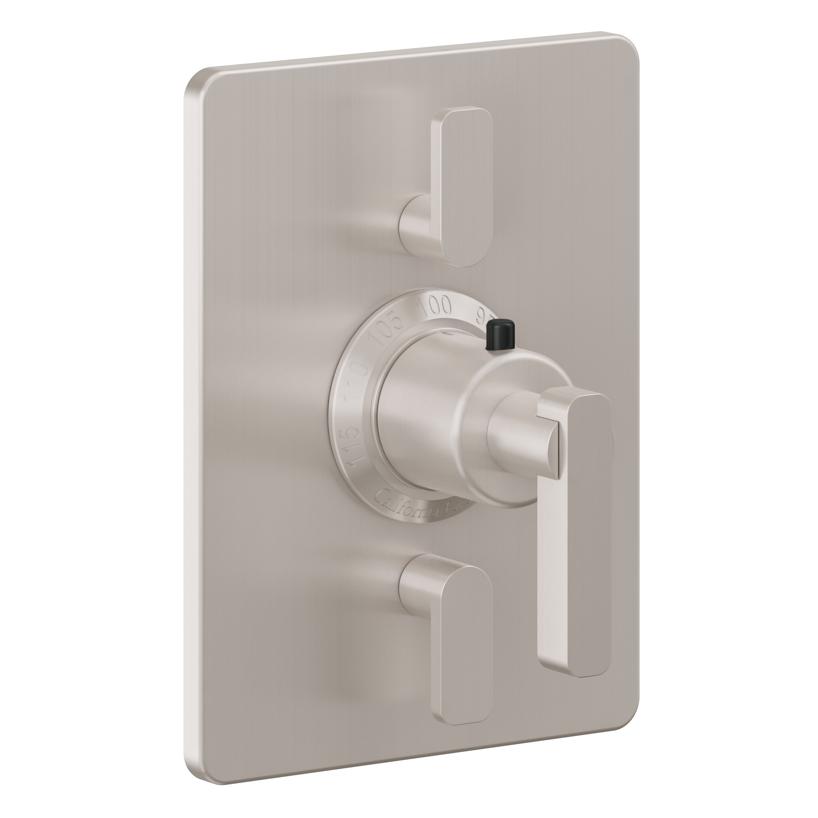 California Faucets San Elijo StyleTherm con Control de Volumen Doble - Placa Rectangular - Base Cuadrada - Níquel Satinado