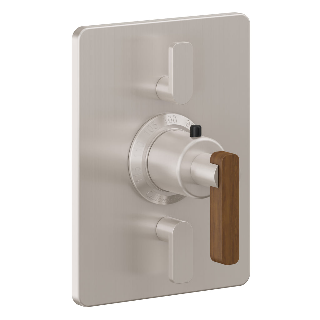 California Faucets San Elijo StyleTherm con Control de Volumen Doble - Placa Rectangular - Base Cuadrada - Níquel Satinado