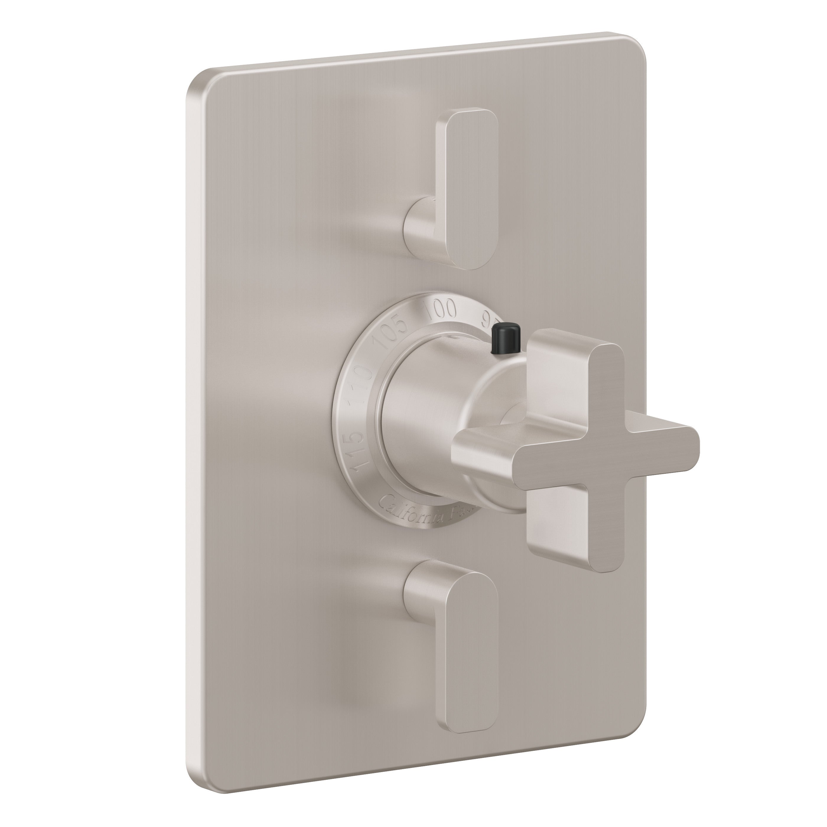 California Faucets San Elijo StyleTherm con Control de Volumen Doble - Placa Rectangular - Base Cuadrada - Níquel Satinado