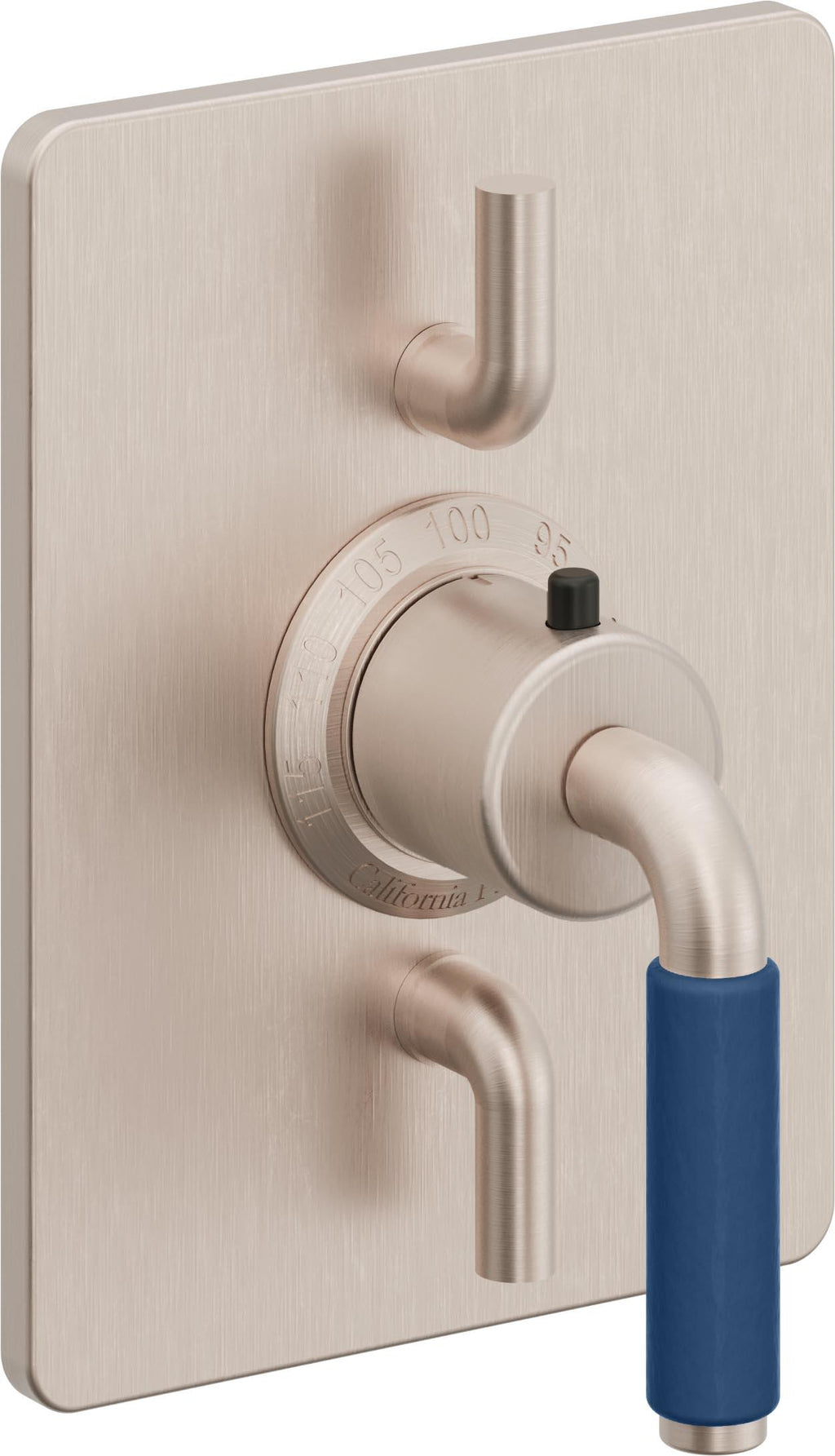 California Faucets Cayucos StyleTherm con Control de Volumen Doble - Palanca de Porcelana Azul - Níquel Satinado