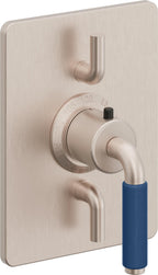 California Faucets Cayucos StyleTherm con Control de Volumen Doble - Palanca de Porcelana Azul - Níquel Satinado