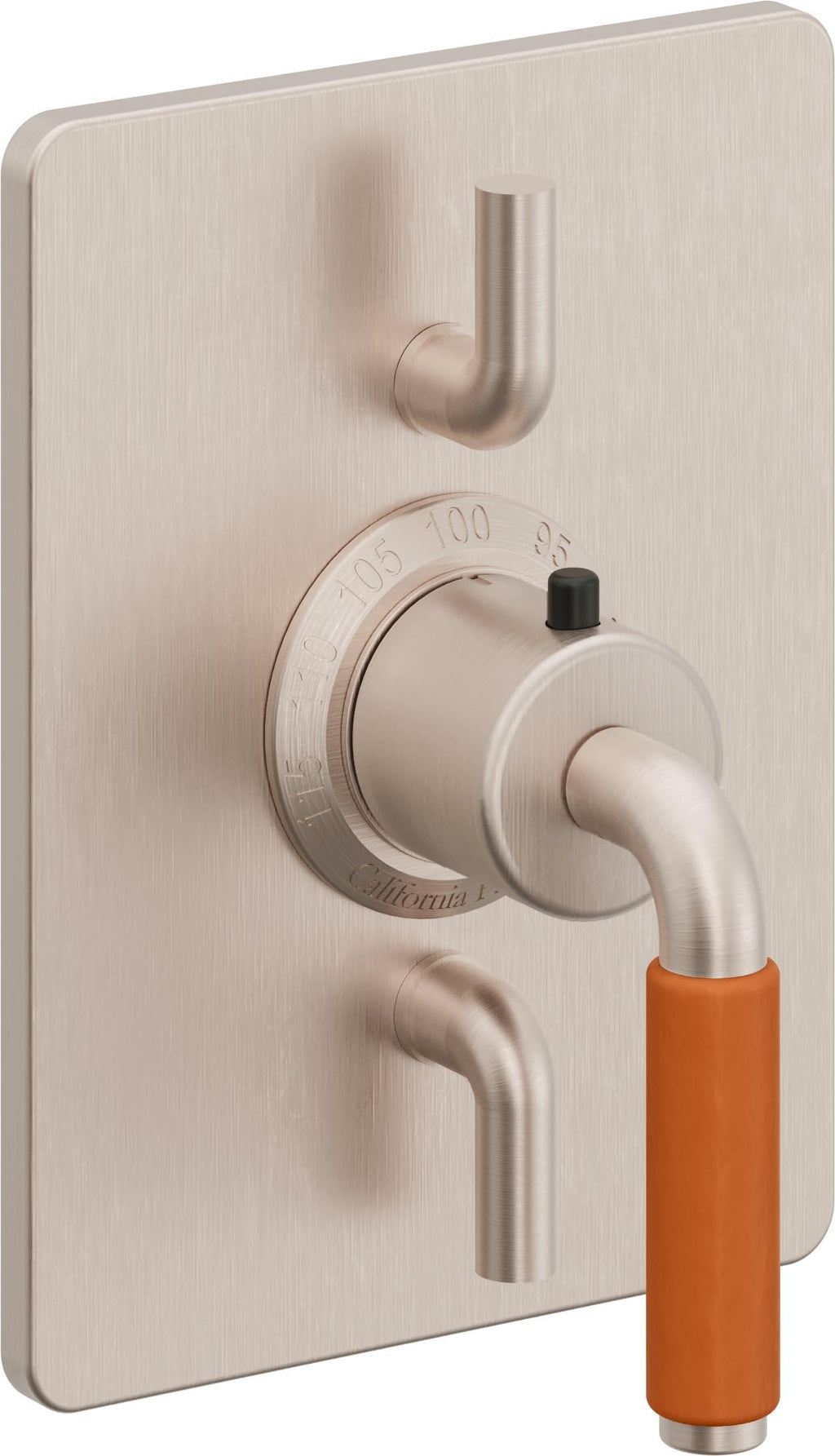 California Faucets Cayucos StyleTherm con Control de Volumen Doble - Palanca de Porcelana Naranja - Níquel Satinado